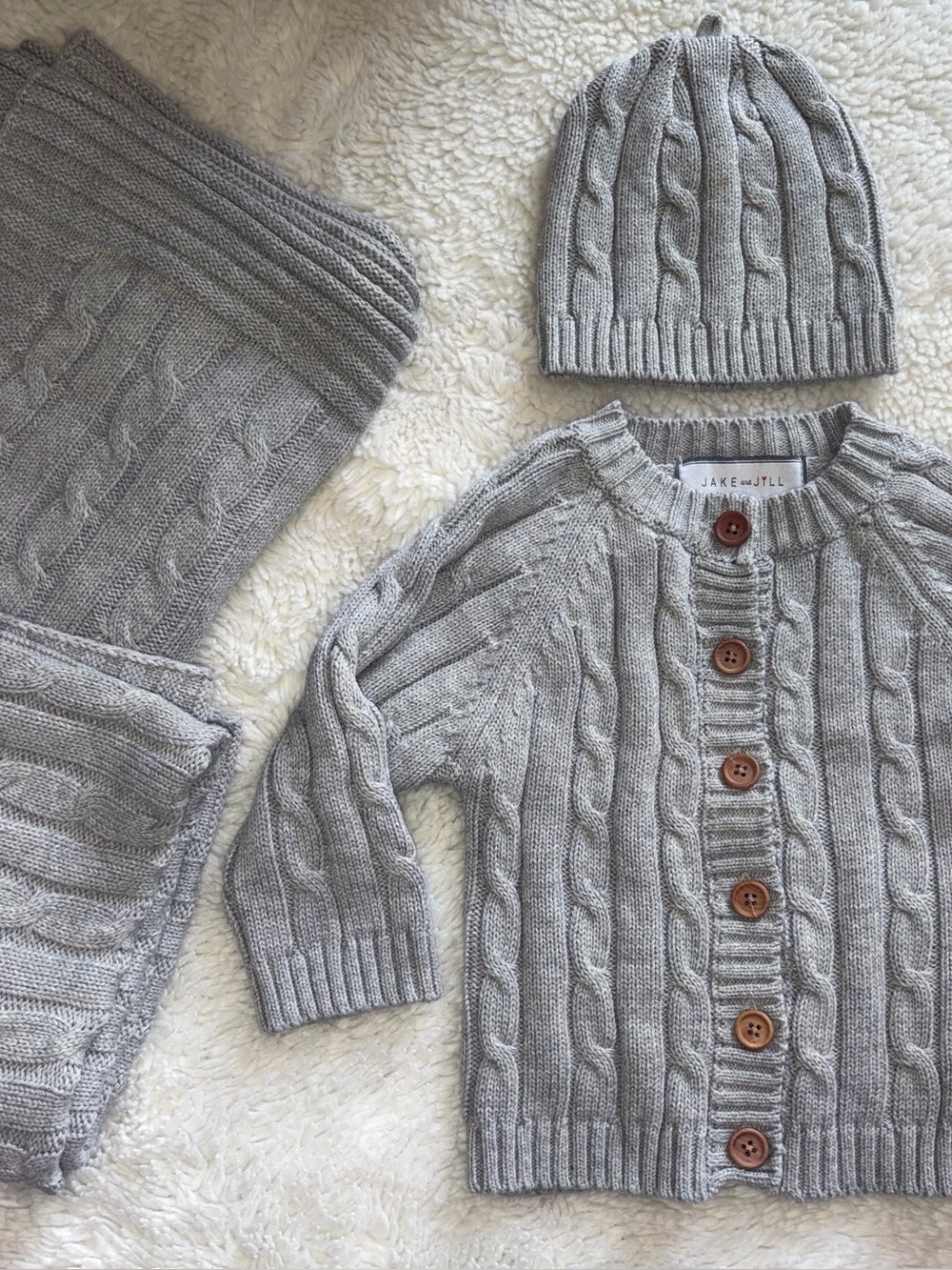 Pottery Barn Jake + Jill Unisex Baby Boy Girl 6-12m Cable Knit Set Sweater Hat